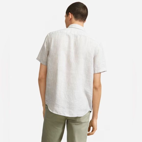 NWT Everlane The Linen Short-Sleeve Standard Fit Shirt Stone/White Stripe Size L - Picture 2 of 13